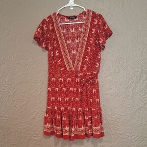 Zesica.Red Flutter Sleeve Mini Sundress